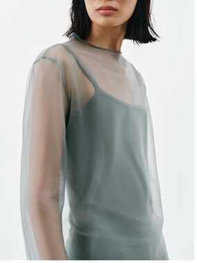 Zara Semi-Sheer Knit Top Charcoal Grey NWT